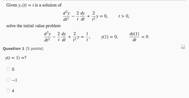 Solved Given Y 1 T T Is A Solution Of D 2y Dt 2 2 T Chegg