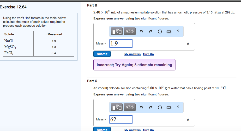 Solved Using The Van’t Hoff Factors In The Table Below, C...