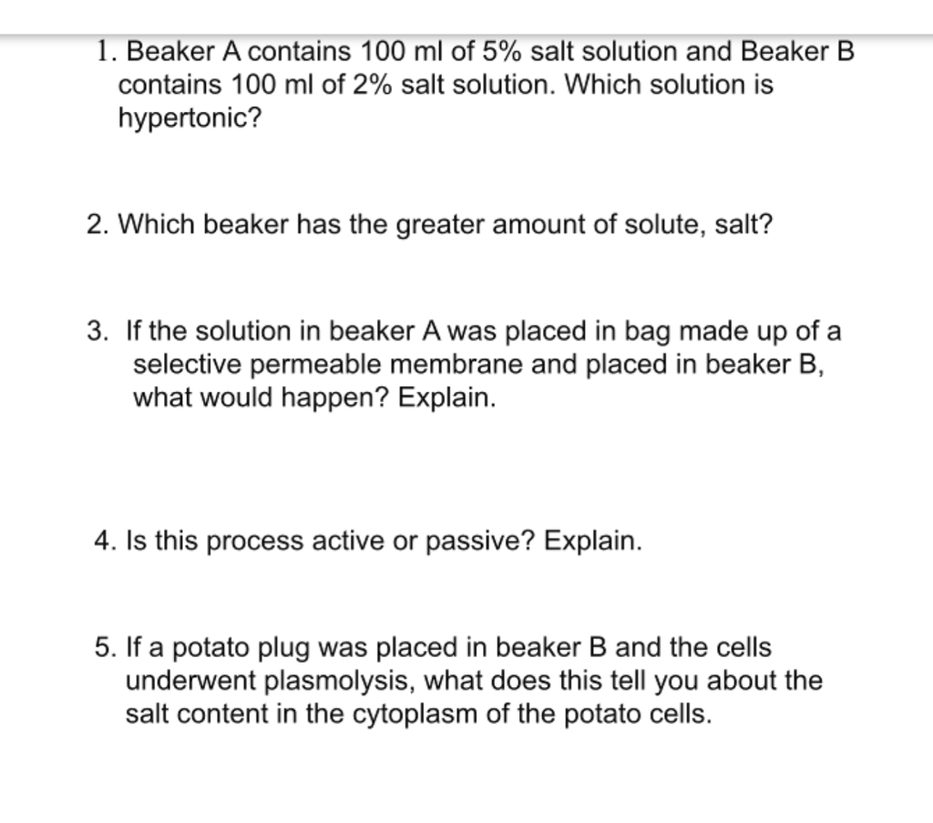 Solved Beaker A Contains Ml Of Salt Solution And Chegg