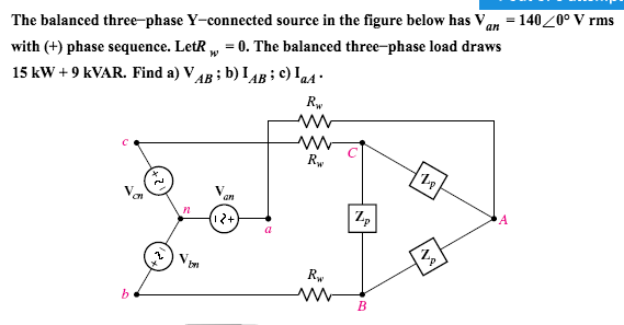 Solved The Balanced Three Phase Y Connected Source In The Chegg