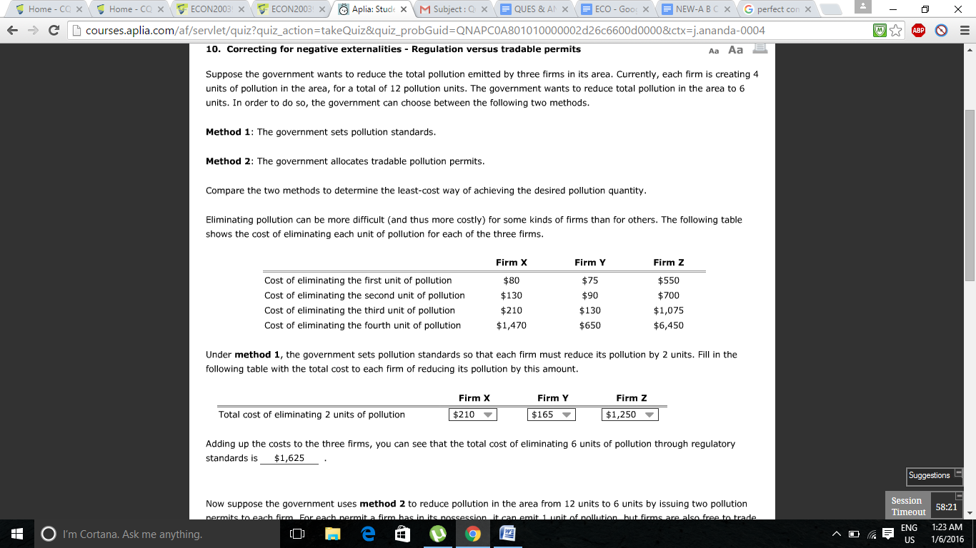 Question Correcting For Negative Externalities Regulation Versus 