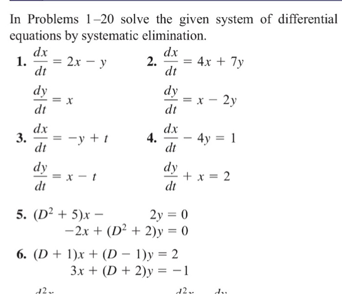 Solved In Problems Solve The Given System Of Differential Chegg