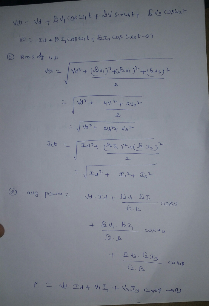 (Solved) - The voltage v across a load and the current i into the ...