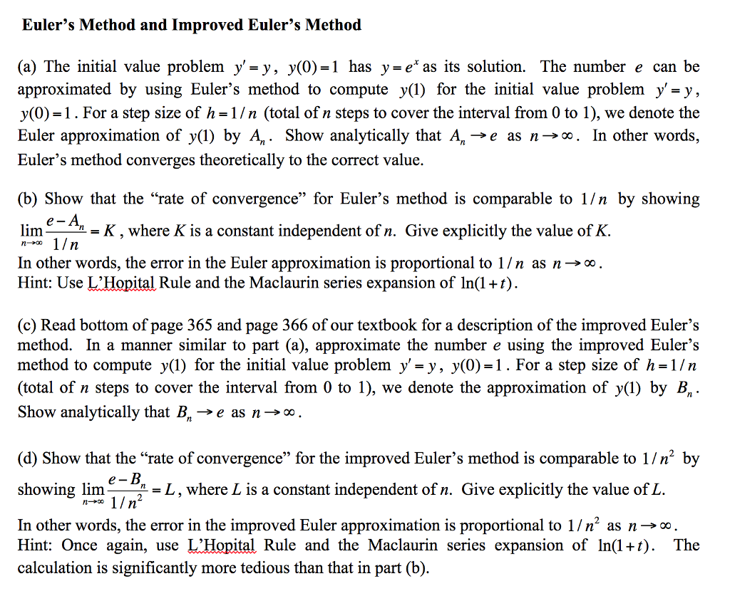 Solved Euler S Method And Improved Euler S Method A The Chegg