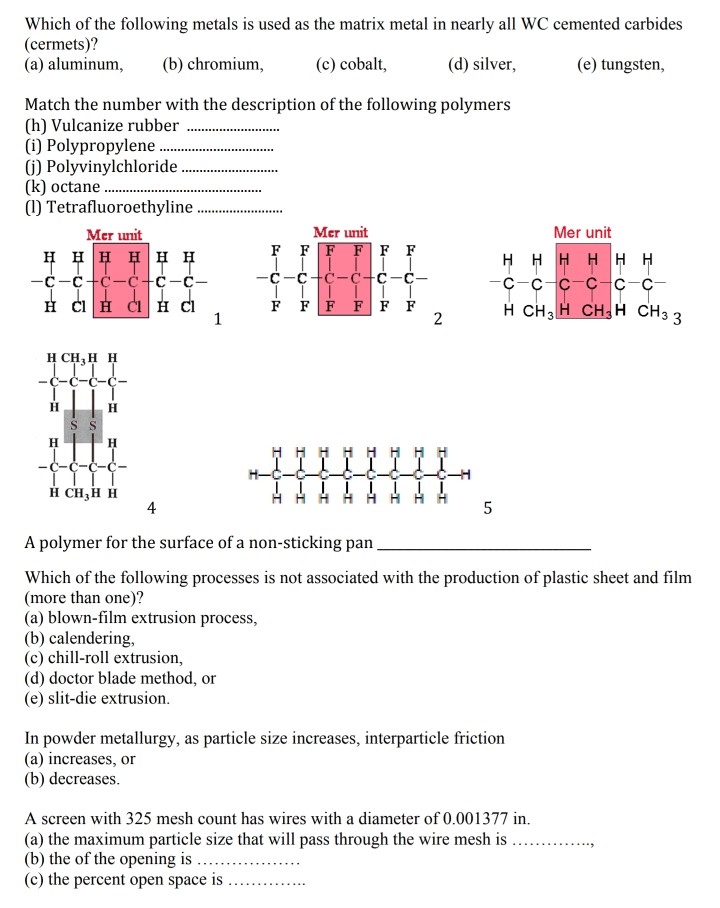 Solved Which Of The Following Metals Is Used As The Matrix Chegg