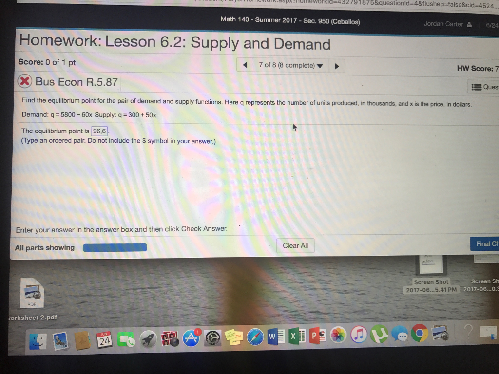 Solved Find The Equilibrium Point For The Pair Of Demand And Chegg