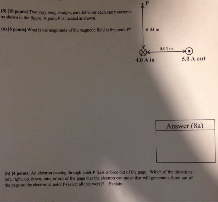 Solved 8 10 Points Two Very Long Straight Parallel Chegg