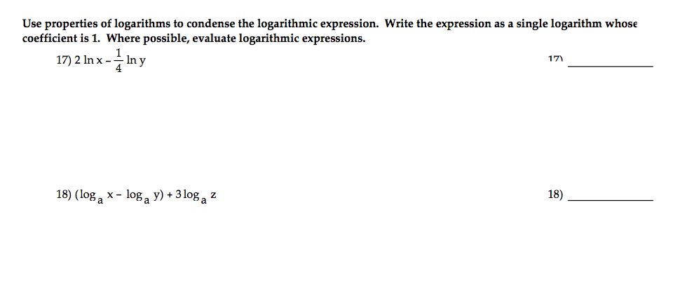 condense logarithmic expressions