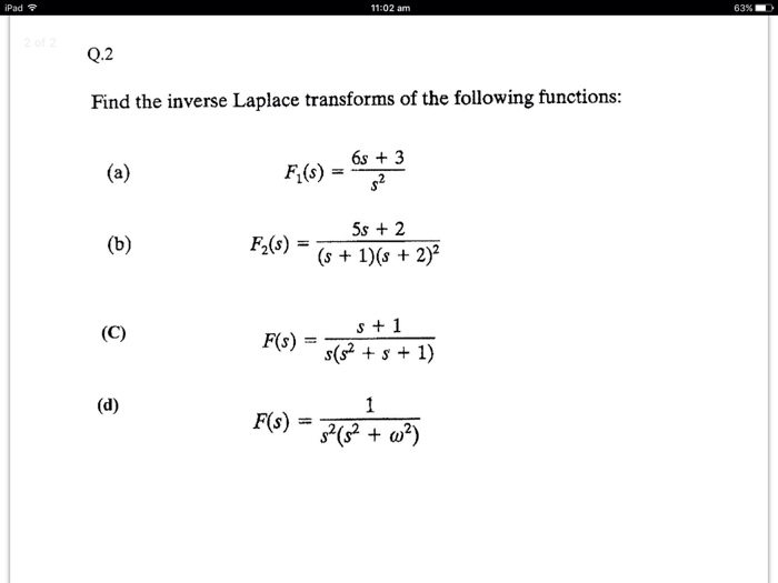 Solved Find The Inverse Laplace Transforms Of The Following Chegg