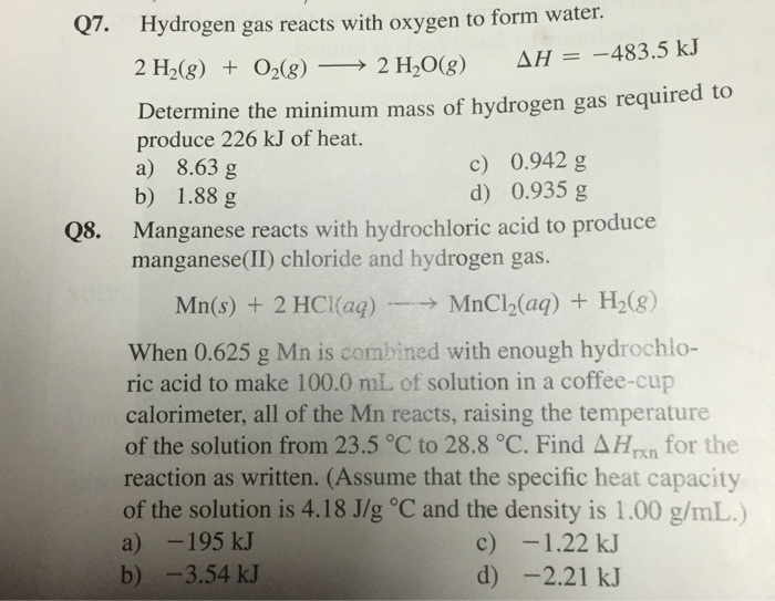 Solved Q Hydrogen Gas Reacts With Oxygen To Water Form Chegg