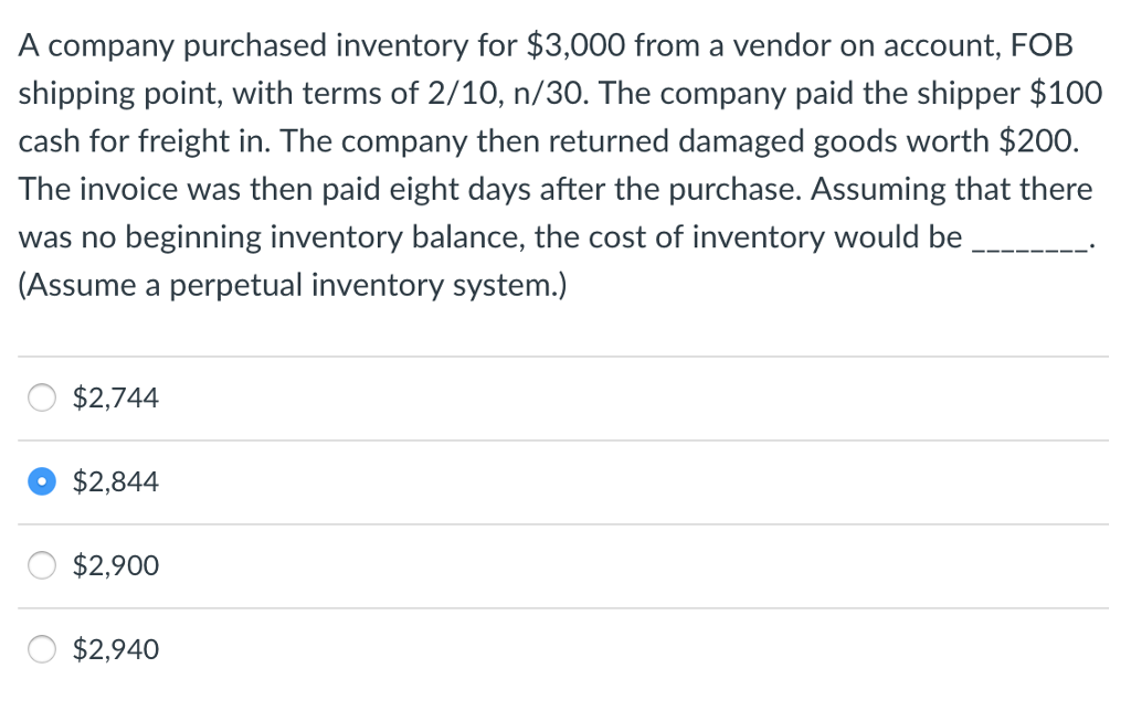 Solved A Company Purchased Inventory For 3 000 From A Chegg