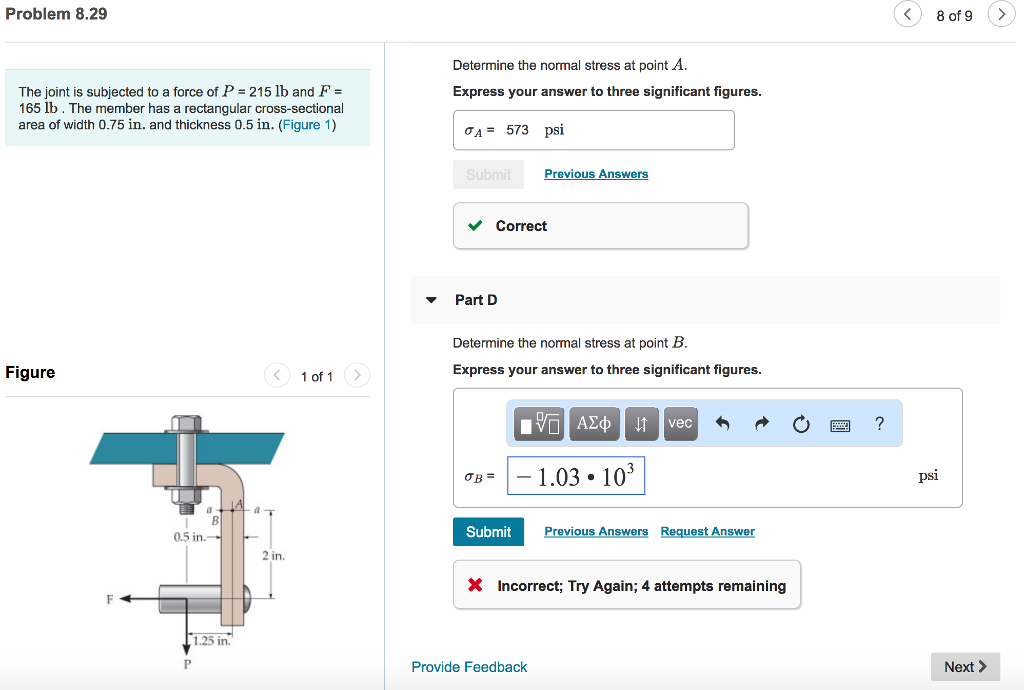 Solved Problem Of Determine The Normal Stress At Chegg