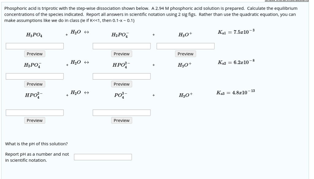 Solved Phosphoric Acid Is Triprotic With The Step Wise Chegg