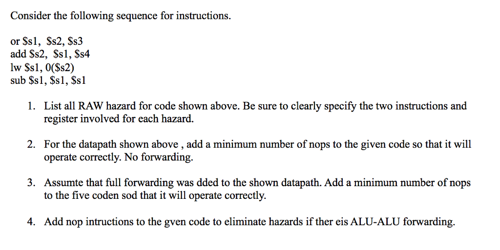 Solved Consider The Following Sequence For Instructions Or Chegg