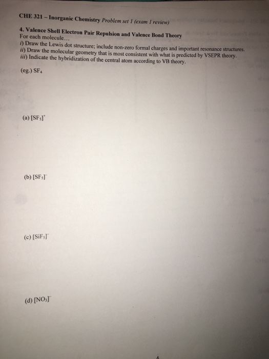 Solved Valence Shell Electron Pair Repulsion And Valence Chegg