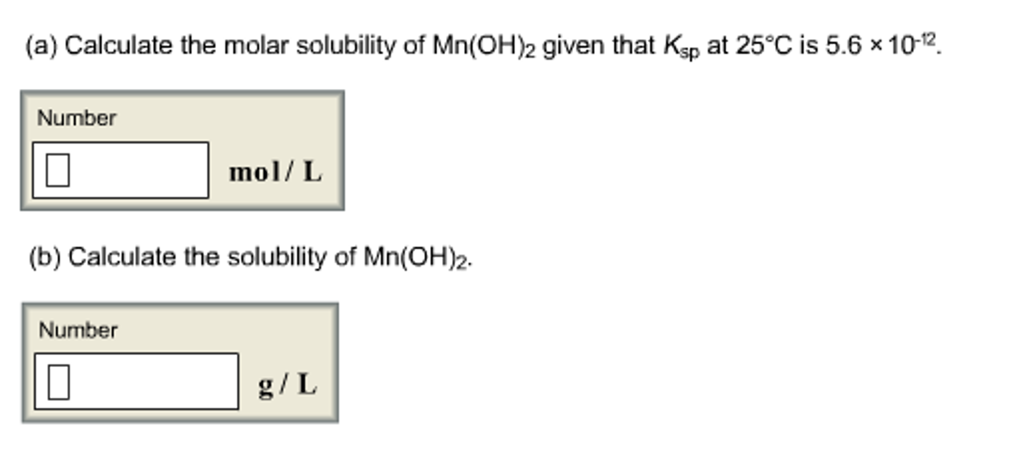 Solved Calculate The Molar Solubility Of Mn Oh Given That Chegg