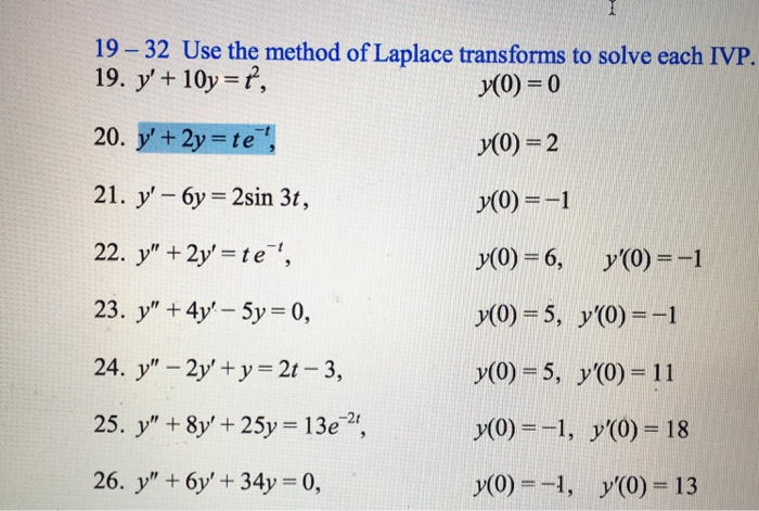 Solved Use The Method Of Laplace Transforms To Solve Each Chegg