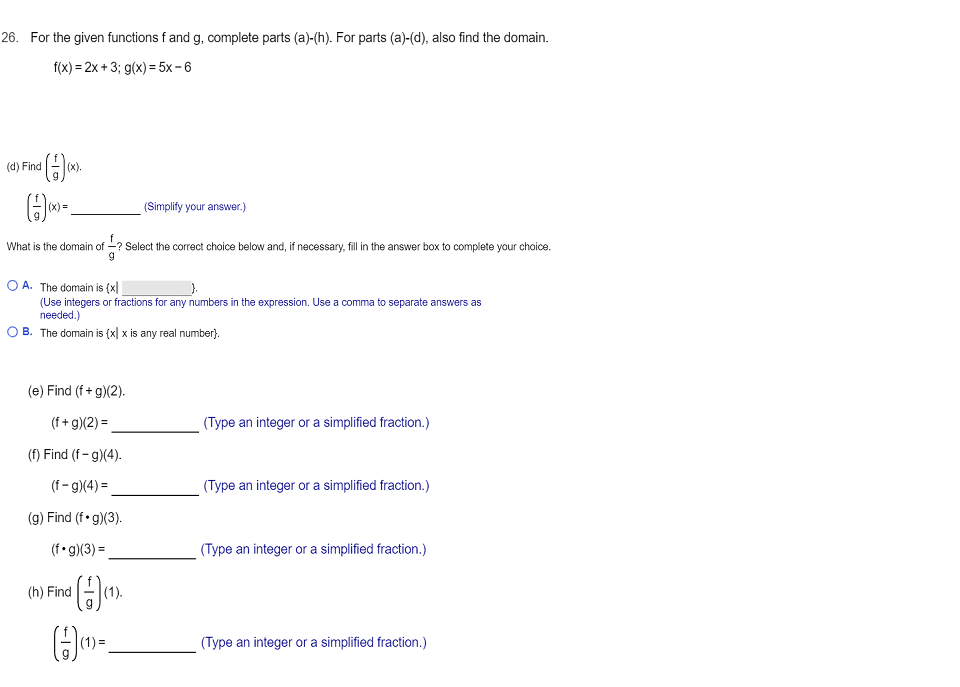 Solved For The Given Functions F And G Complete Parts Chegg