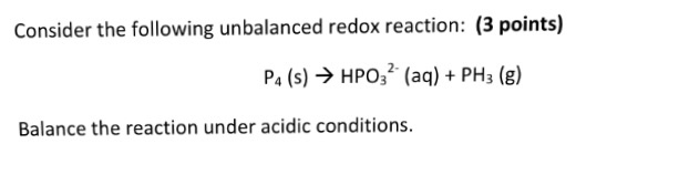 Solved Consider The Following Unbalanced Redox Reaction Chegg