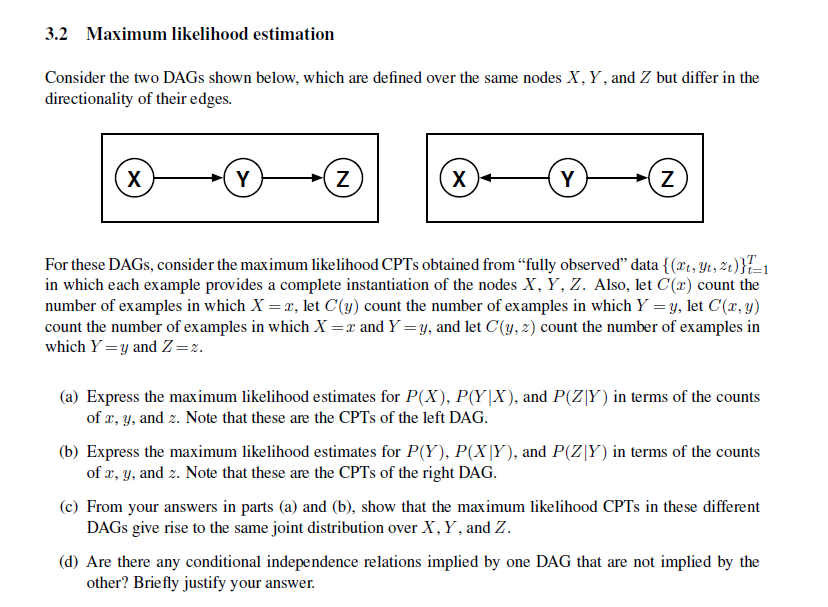 Maximum Likelihood Estimation Consider The Two DAGs Chegg