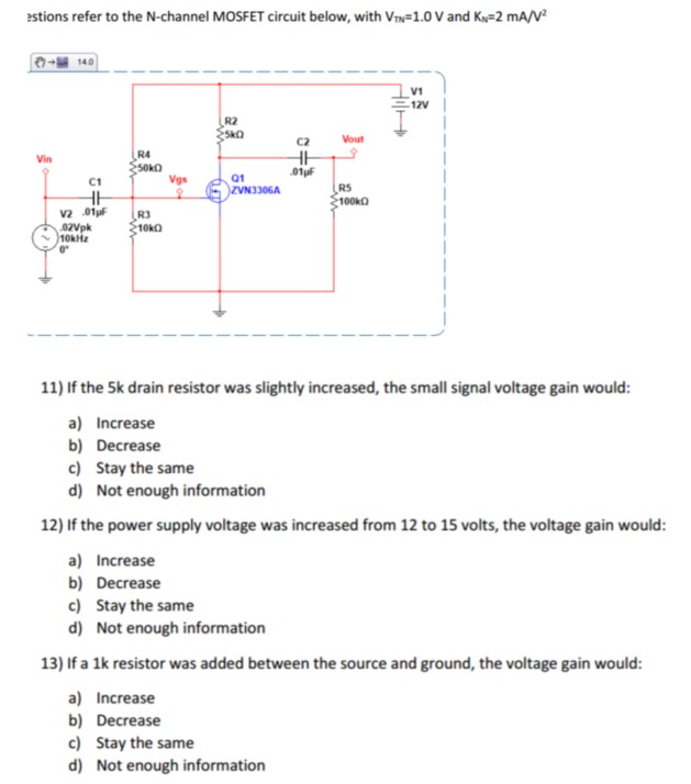 Solved Questions Refer To The N Channel MOSFET Circuit Chegg