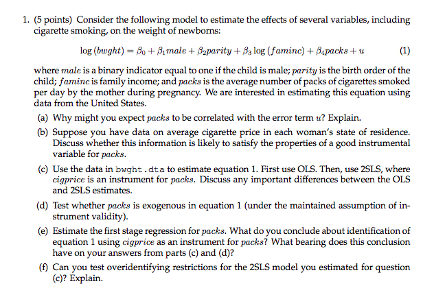 Solved 1 5 Points Consider The Following Model To Chegg