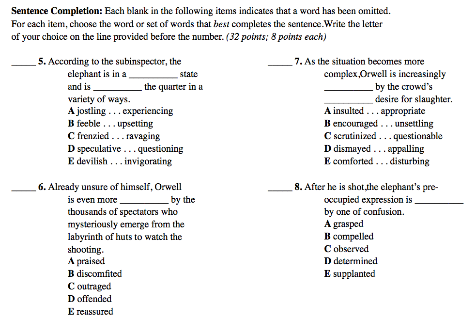 Solved Sentence Completion Each Blank In The Following I...