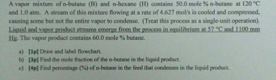 Solved A Vapor Mixture Of N Butane B And N Hexane H Chegg