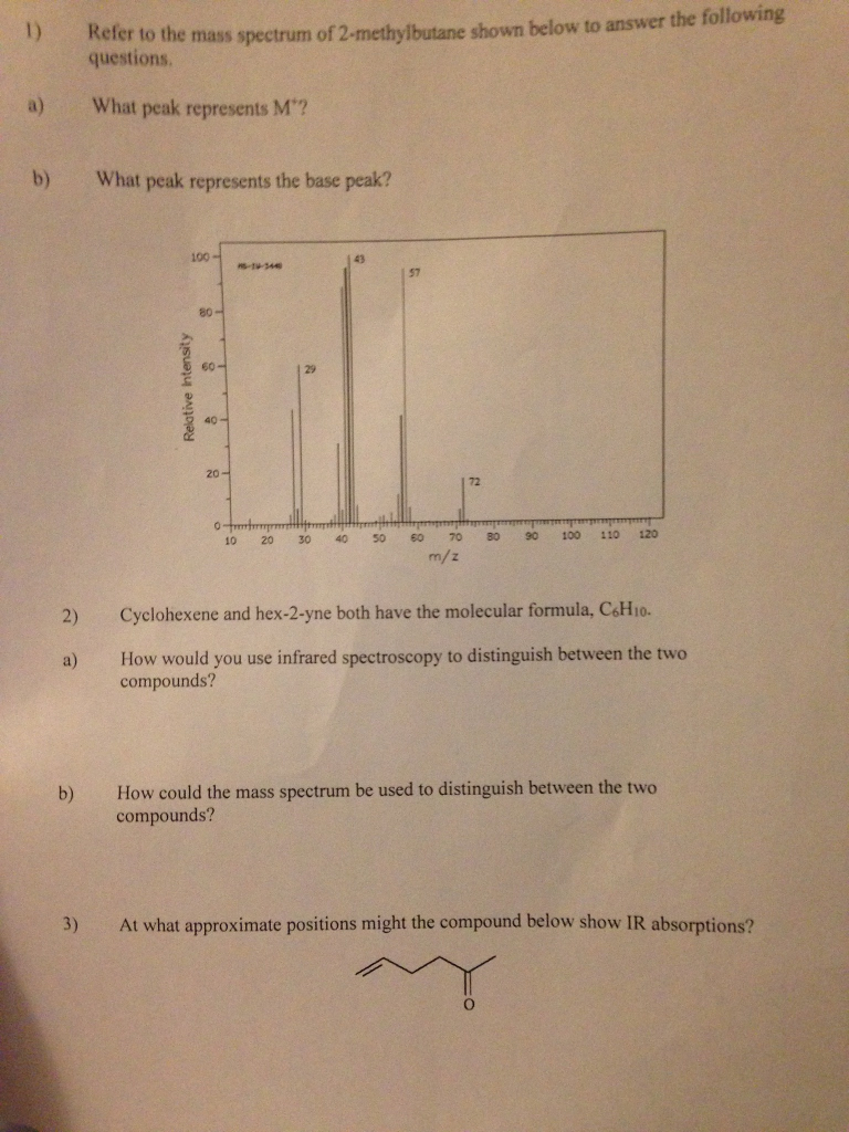 Solved Refer To The Mass Spectrum Of Methylbutane Shown Chegg