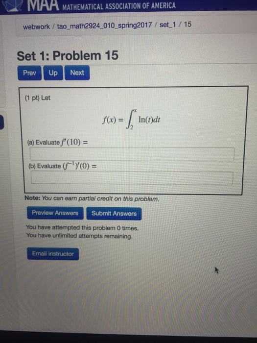 Solved Let F X Integral 2 X In T Dt A Evaluate F 10 Chegg