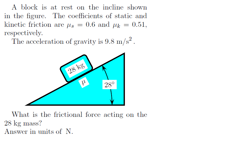 Solved: A Block Is At Rest On The Incline Shown In The Fig... | Chegg.com