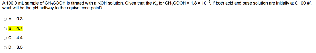 Solved A 100 0 ML Sample Of CH 3 COOH Is Titrated With A KOH Chegg