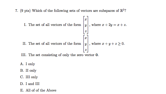 Solved 7 9 Pts Which Of The Following Sets Of Vectors Are Chegg