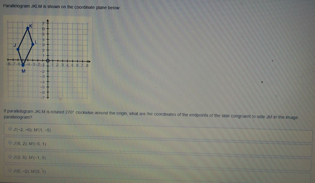 Solved Parallelogram Jklm Is Shown On The Coordinate Plane Chegg