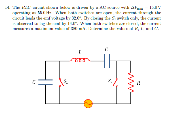 Solved The RLC Circuit Shown Below Is Driven By A AC Source Chegg