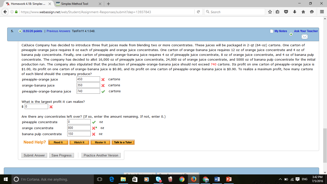 Solved Ww Simplex Method Tool X Homework Simpl Search Chegg