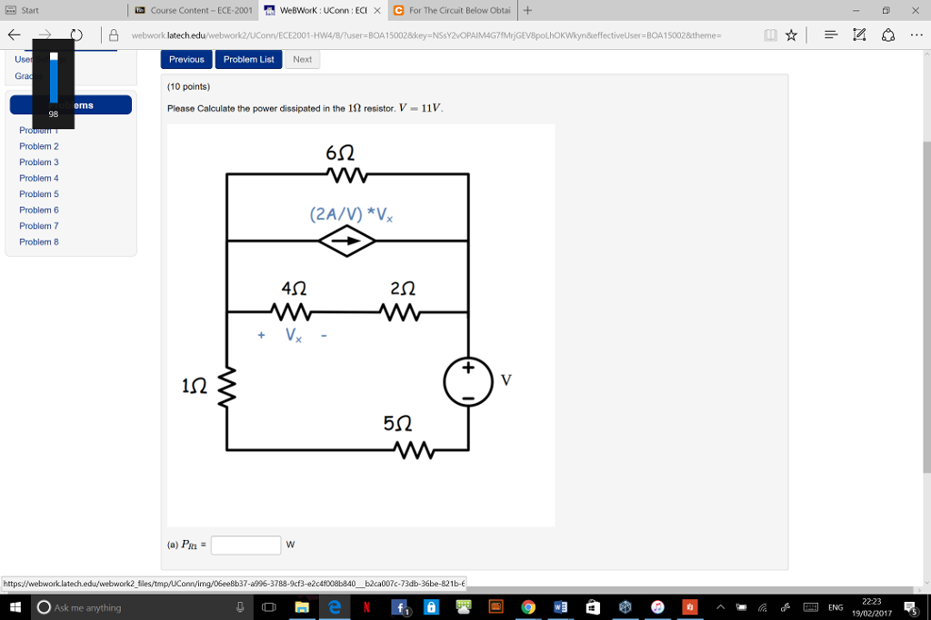 Solved Calculate The Power Dissipated In The 1 Ohm Resistor Chegg