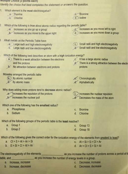 Solved Multiple Choice 3 Points Each Identify The Choice Chegg