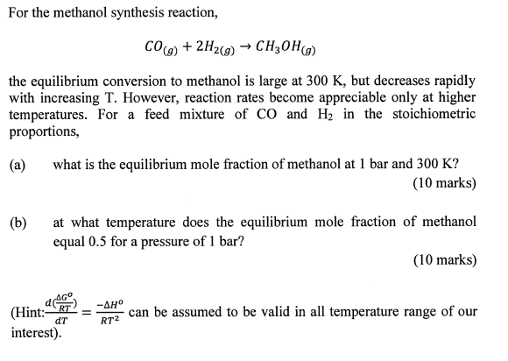 Solved For The Methanol Synthesis Reaction Co G 2h 2 G Chegg Hot Sex