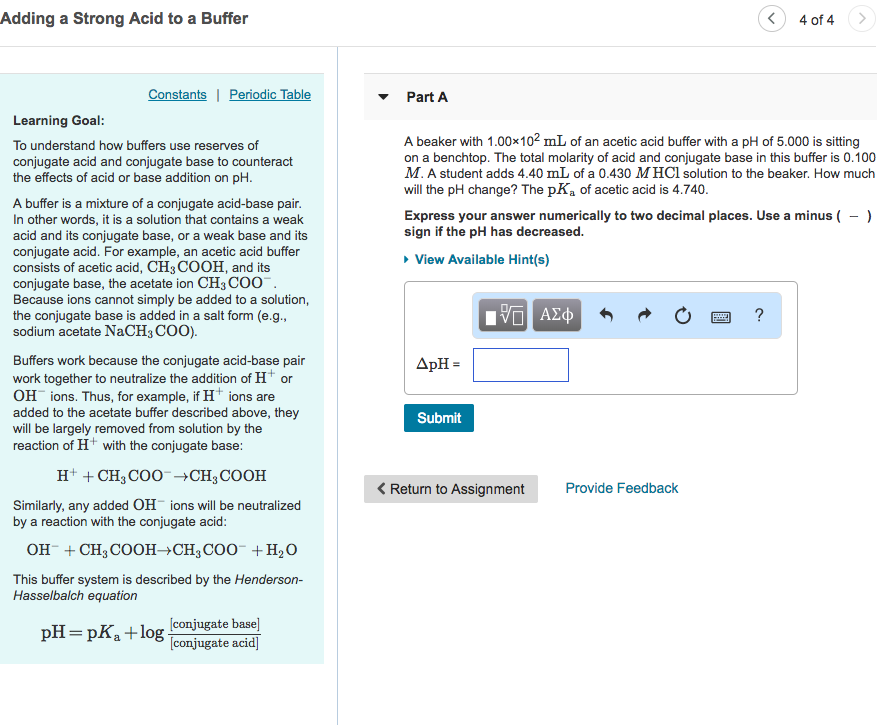 Solved Adding A Strong Acid To A Buffer Constants Chegg