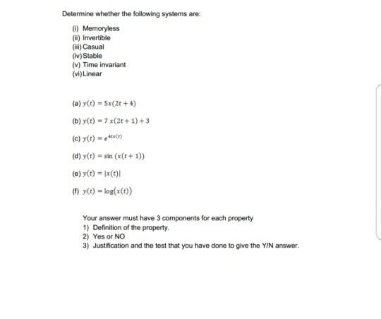 Solved Determine Whether The Following Systems Are Chegg