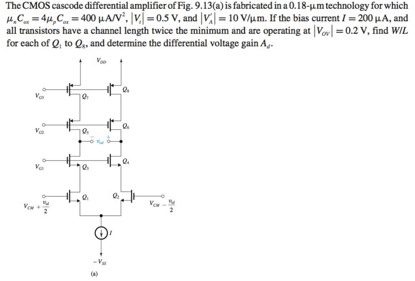 Solved The Cmos Cascode Differential Amplifier Of Fig Chegg