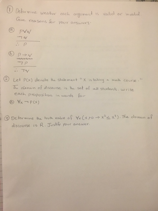 Solved Determine Weather Each Argument Is Valid Or Invalid Chegg