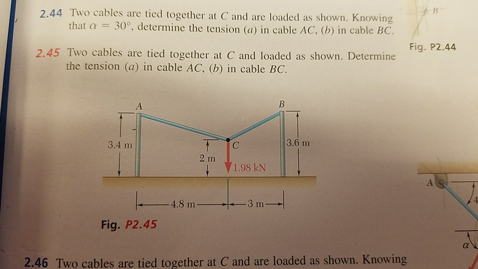 Solved Two Cables Are Tied Together At C And Are Loaded As Chegg