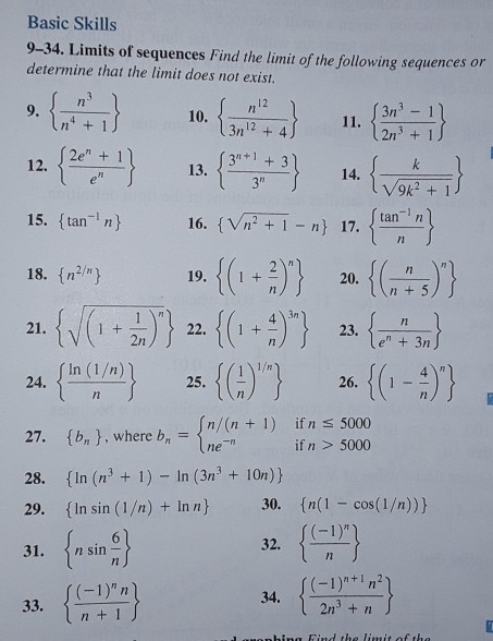 Solved Basic Skills Limits Of Sequences Find The Limit Chegg