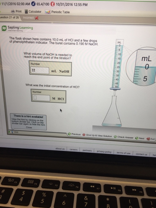 Solved The Flask Shown Here Contains Ml Of Hcl And A Chegg