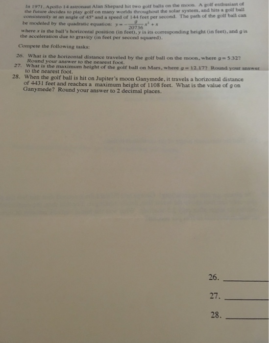 Solved In 1971 Apollo 14 Astronaut Alan Shepard Hit Two Chegg