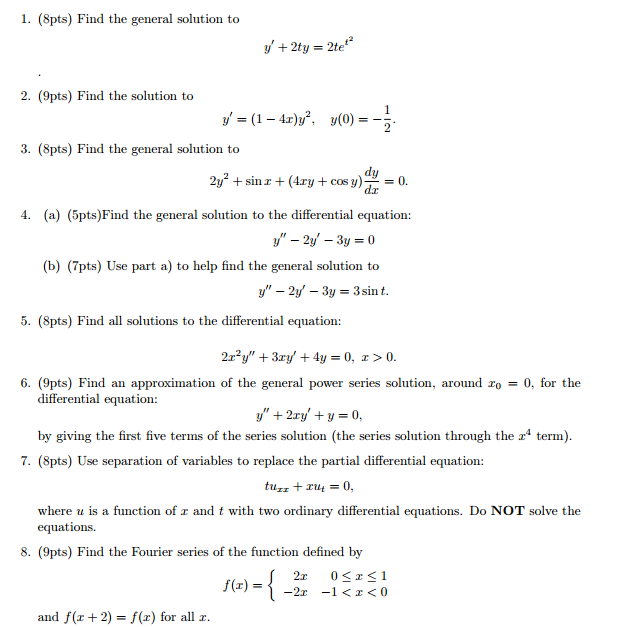 Solved Find The General Solution To Y 2ty 2te T 2 Find Chegg