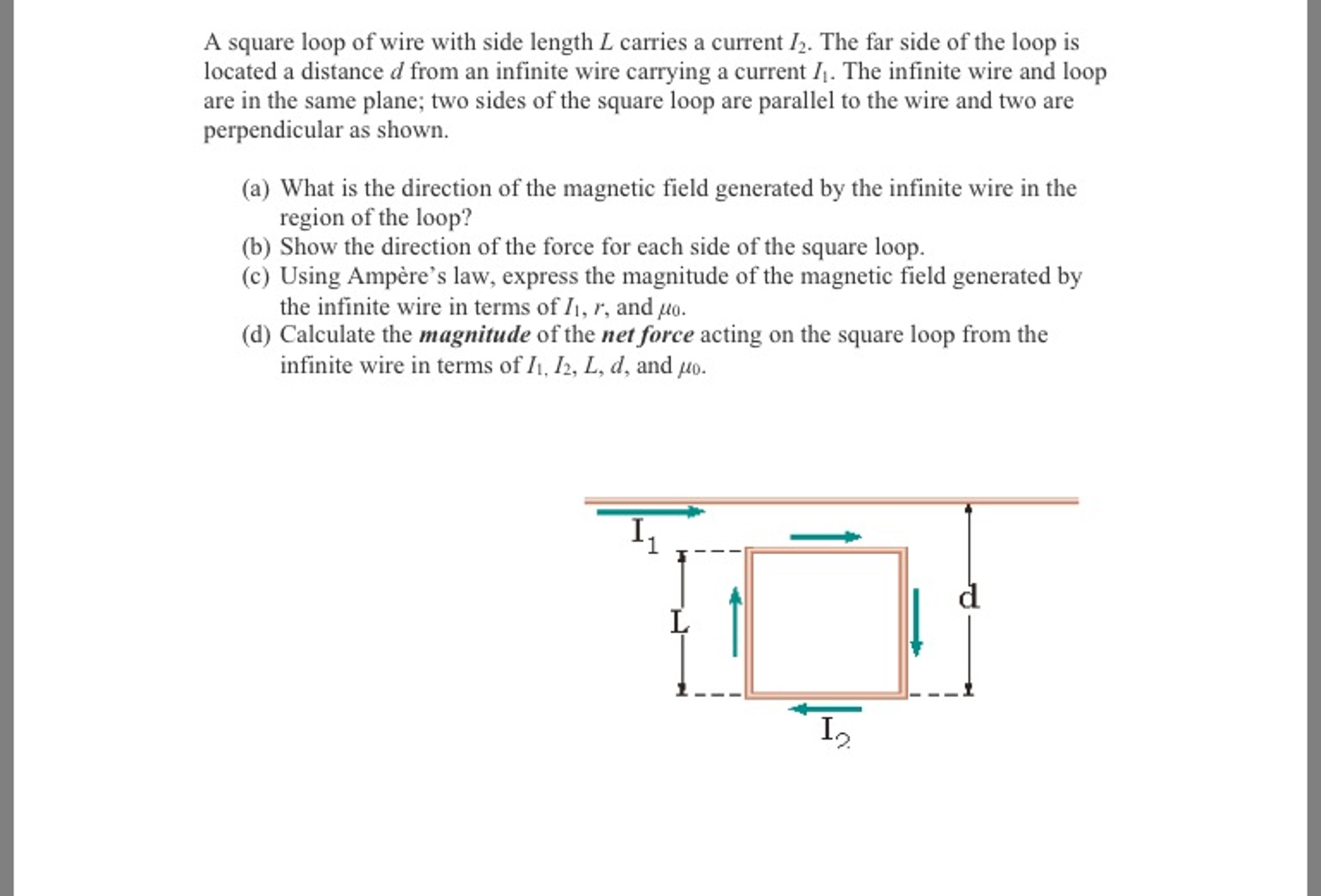 Solved A Square Loop Of Wire With Side Length Carries A Chegg