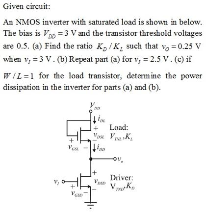 Solved An NMOS Inverter With Saturated Load Is Shown In Chegg